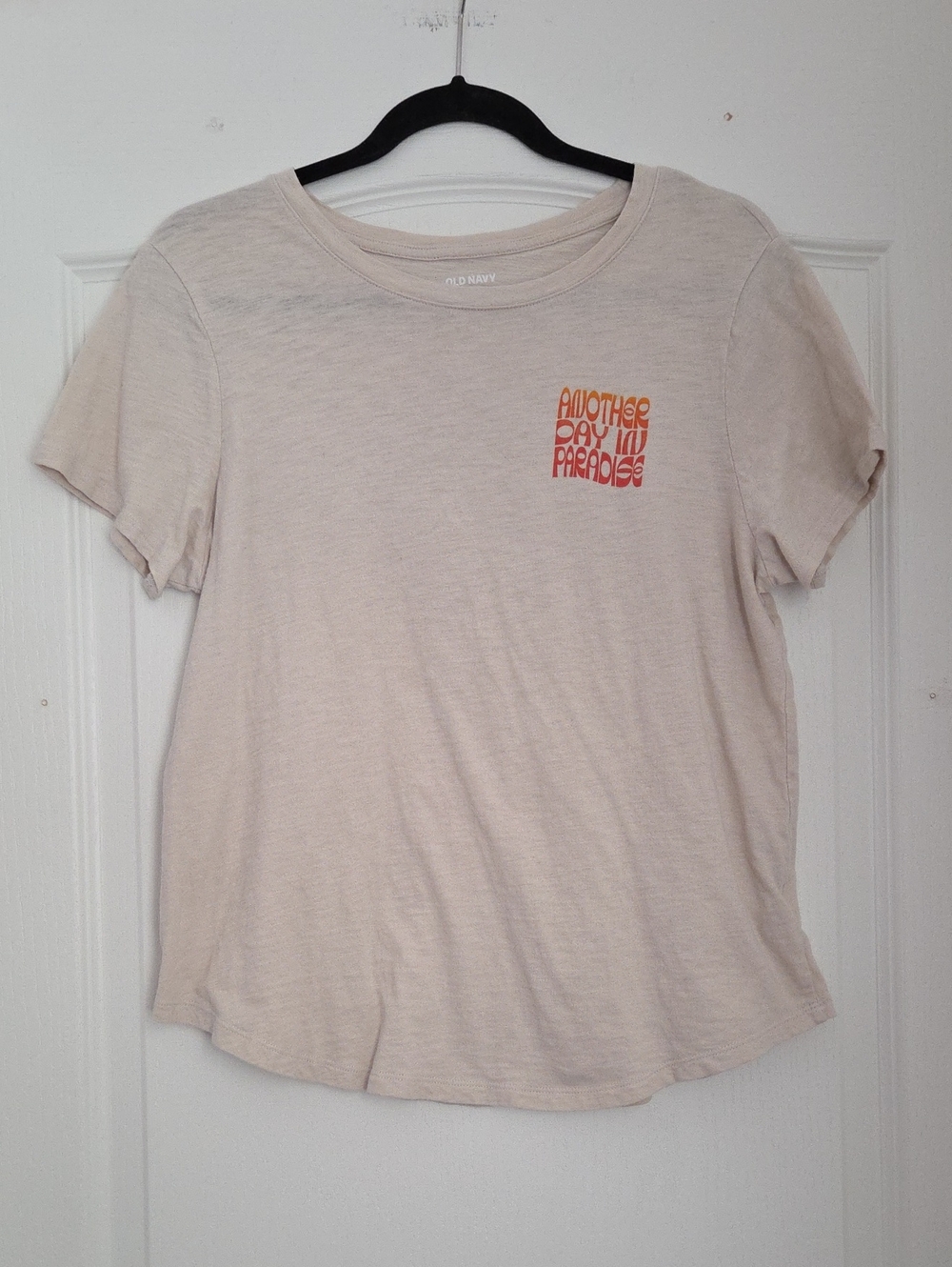 Old Navy Cream Tee with Orange Chest Graphic